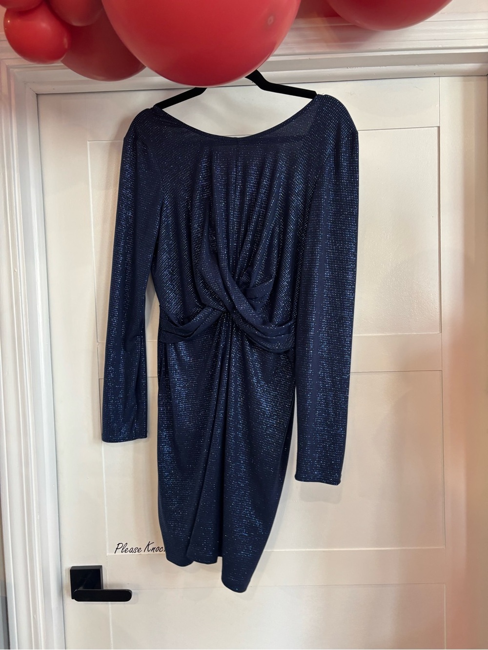 Sparkling Navy Long-Sleeve Scoop Neck Dress